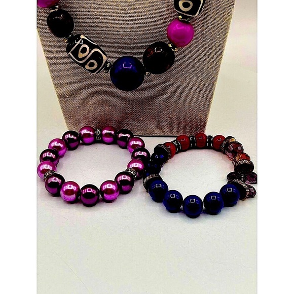 Colorful Beaded Necklace & Bracelet Set  Fun Funky and Fabulous Jewelry  12” Nec - Picture 1 of 9